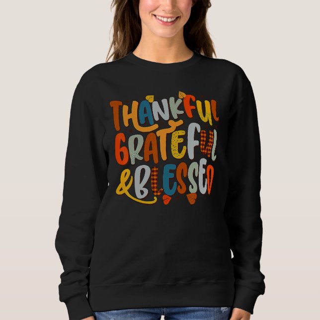 Moletom Retro Thankful Grateful Blessed Fall Colors Thanks (Frente)
