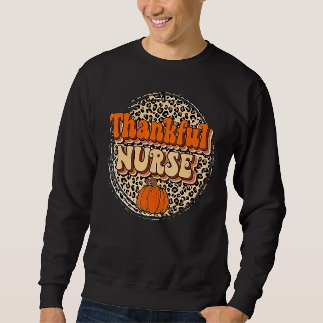 Moletom Retro Thankful Nurse Cheetah Fall Thanksgiving Nur (Frente)
