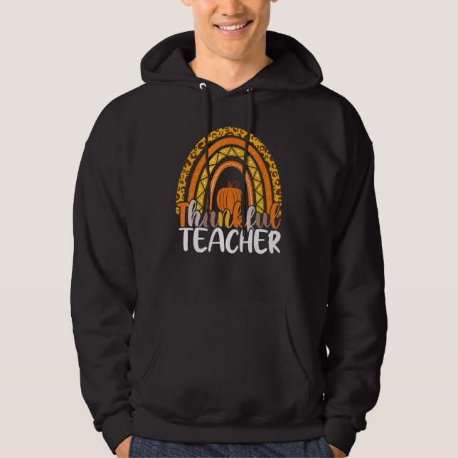 Moletom Retro Thanksgiving Teacher Thankful Teacher Rainbo (Frente)