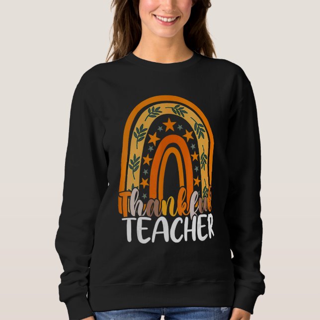 Moletom Retro Thanksgiving Teacher Thankful Teacher Rainbo (Frente)