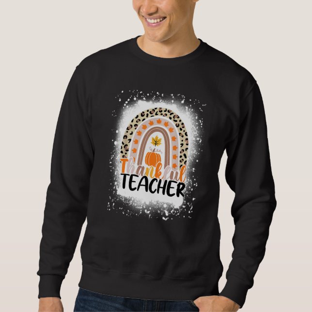 Moletom Retro Thanksgiving Teacher Thankful Teacher Rainbo (Frente)
