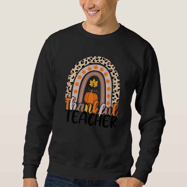 Moletom Retro Thanksgiving Teacher Thankful Teacher Rainbo (Frente)