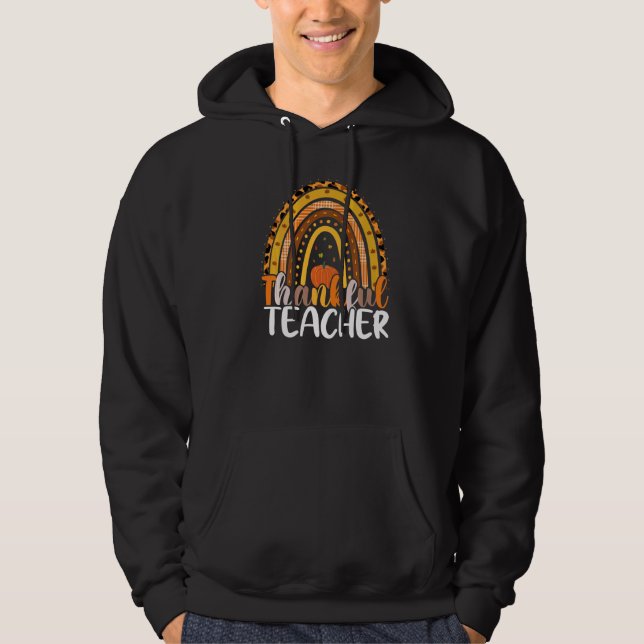 Moletom Retro Thanksgiving Teacher Thankful Teacher Rainbo (Frente)