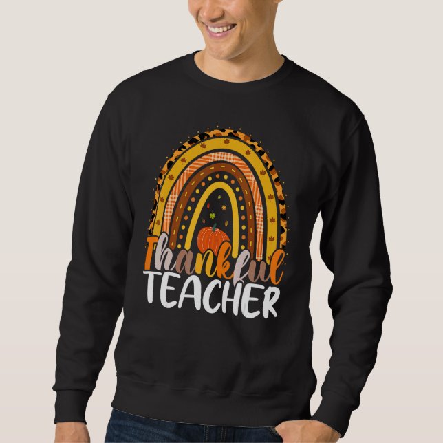 Moletom Retro Thanksgiving Teacher Thankful Teacher Rainbo (Frente)