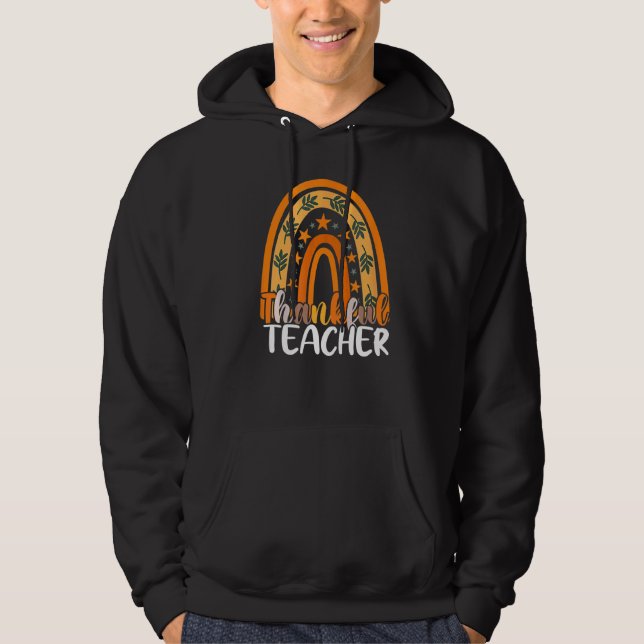 Moletom Retro Thanksgiving Teacher Thankful Teacher Rainbo (Frente)
