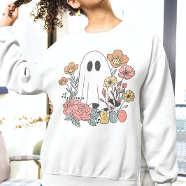 Moletom Retro Vintage Halloween Ghost Boo e Flores