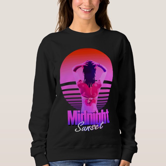 Moletom Retrowave Midnight Sunset Girl In The Sea (Frente)