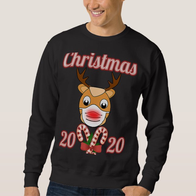 Moletom Reunião de Natal Familiar 2021 Reindeer com Máscar (Frente)