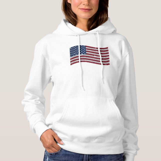 Moletom Rhinestone US Flag Ilustração - Patriótico (Frente)