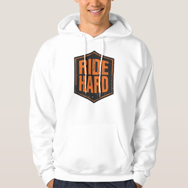 Moletom "Ride Hard" Emblema Rústico de Motociclista (Frente)