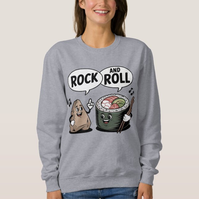 Moletom Rock and Roll Sushi Cartoon Pun (Frente)