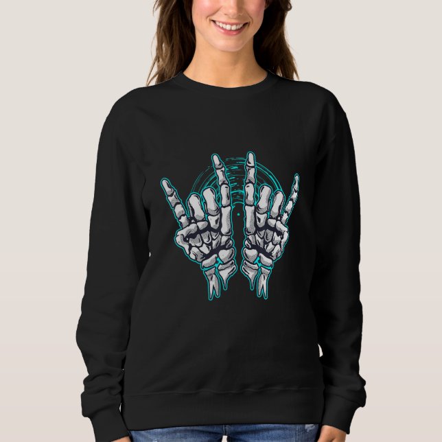 Moletom Rock Music Rocker Turquoise Skeleton Hands (Frente)