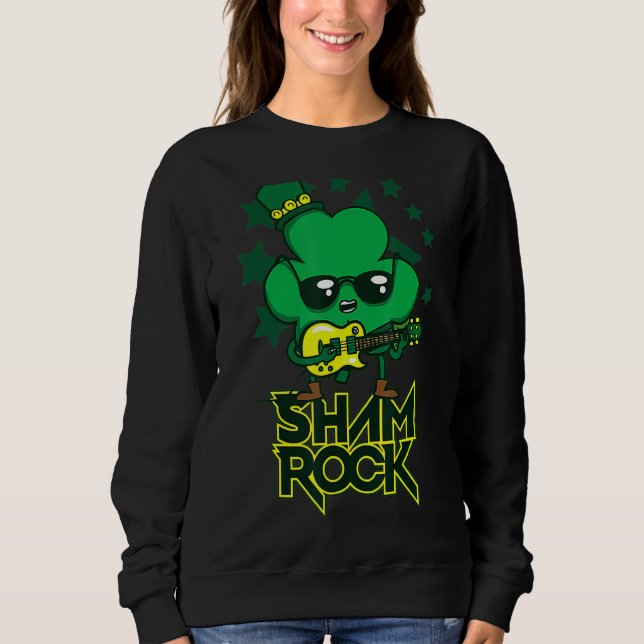 Moletom Rockstar Shamrock E Roll Funny Ruas Patrick Day Vi (Frente)