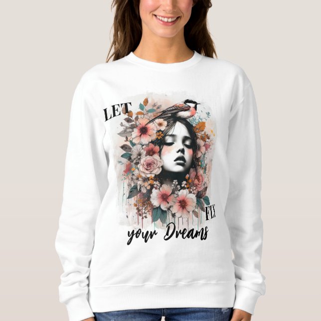 Moletom Romantic Woman, Bird, and Floral Inspiration (Frente)