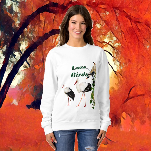Moletom Romântica Namorados Storages amam aves citadas (Romantic Valentine Storks Love Birds Custom Quote Sweatshirt)