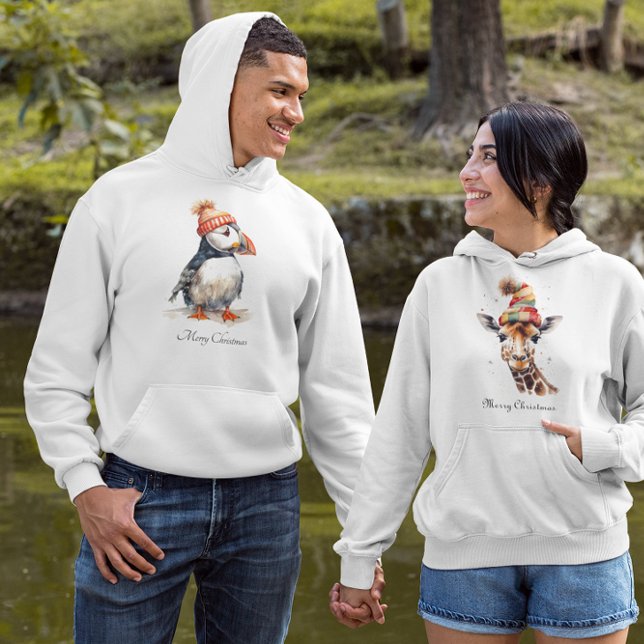 Moletom Ropa de inverno com tema de puffim de Natal em aqu (Criador carregado)