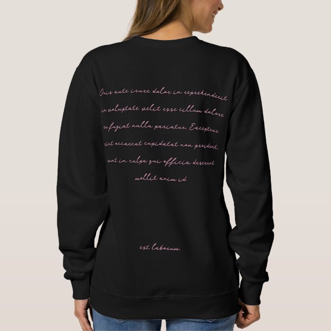 Moletom Rosa Estético Preto Escrita à Mão Script Elegante (Verso)
