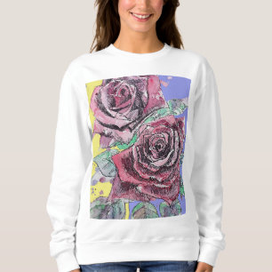 Moletom Rosa vermelha Flores de Aquarela Rosas Florais