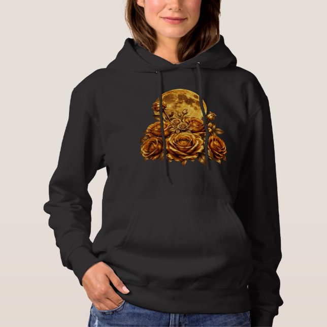 Moletom Rosas Douradas e Desenho Gráfico Floral Celestial  (Frente)