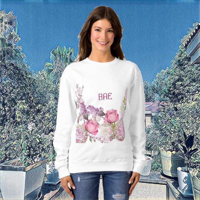 Moletom Rosas Rosa Românticas Namorados BAE Personalização (Romantic Pink Roses Valentine BAE Floral Custom Sweatshirt)