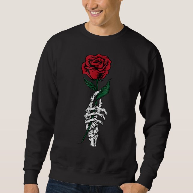Moletom Rose Flower White Skeleton Hand Holding A Red Rose (Frente)