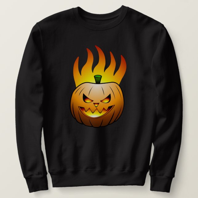 Moletom Rosto de Abóbora de Halloween Flamejante (Frente do Design)