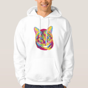 Moletom Rosto de Gato Psicodélico Colorido em Estilo Pop A