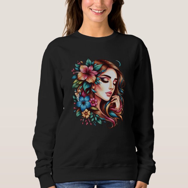 Moletom Rosto de menina bonita com flores (Frente)