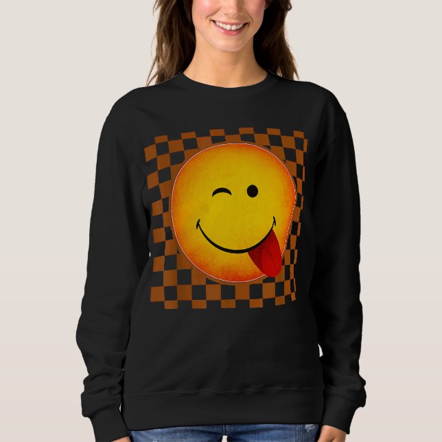 Moletom Rosto Feliz Retro Xadrez Sorriso Face Tre (Frente)