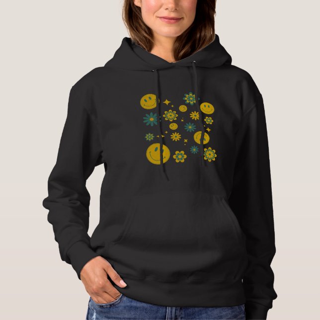Moletom rosto sorridente engraçado e flores descoladas (Frente)