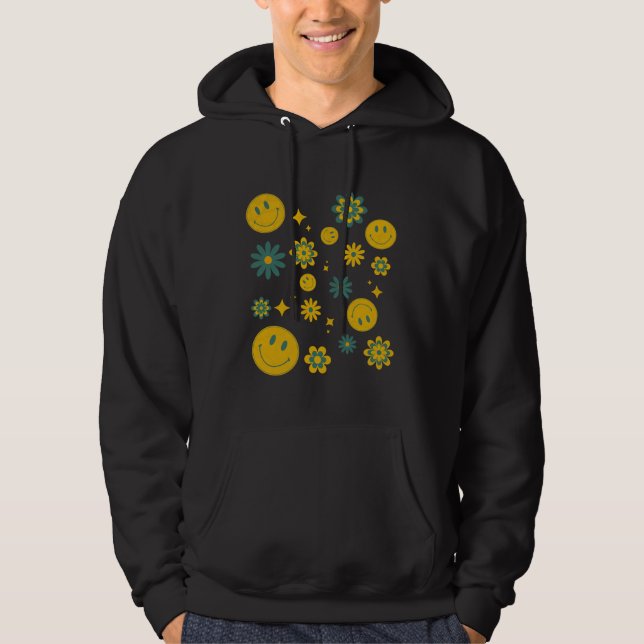 Moletom rosto sorridente engraçado e flores descoladas (Frente)