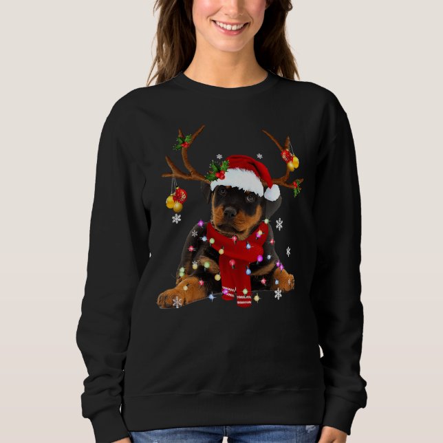 Moletom Rottweiler natalino Reindeers Luzes de Natal Paj (Frente)