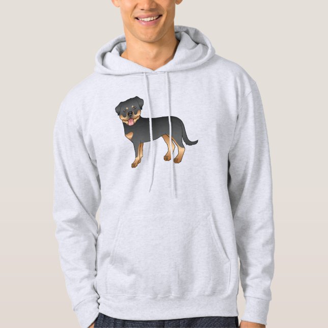 Moletom Rottweiler Preto e Castanho Cachorro de Desenho An (Frente)