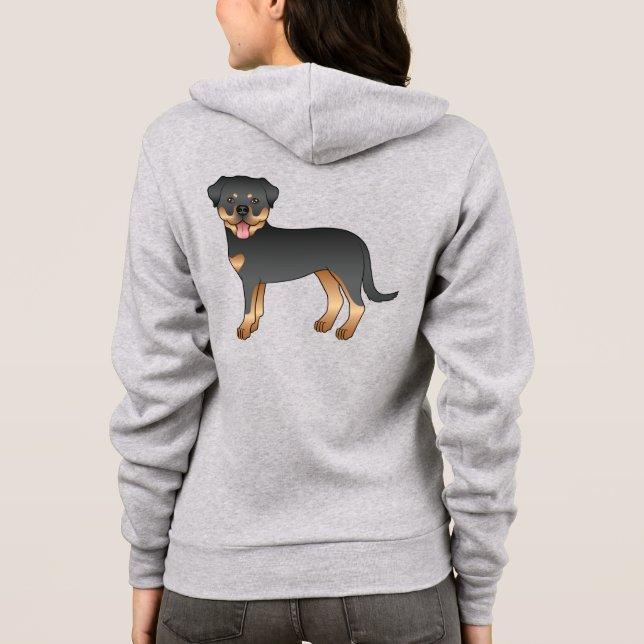 Moletom Rottweiler Preto e Castanho Cachorro de Desenho An (Verso)