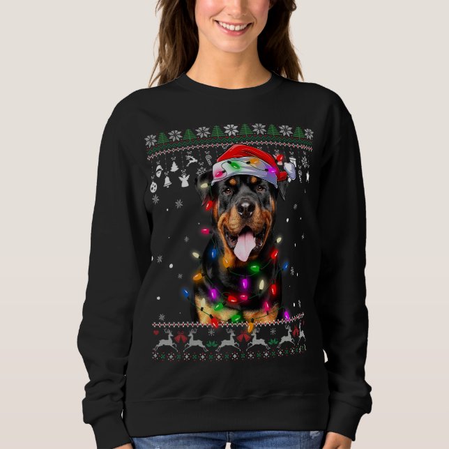 Moletom Rottweiler Santa Hat Árvore de Natal Luzes Xmas Ug (Frente)