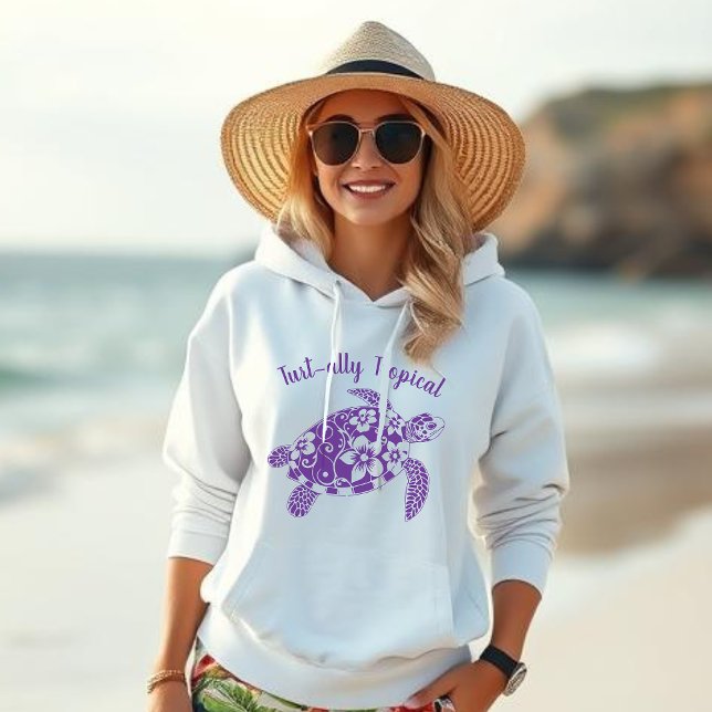 Moletom Roxo Tropical de Turtaruga Havaiana (Hawaiian Turtle Turt-ally Tropical-Fisherman Trend, Coastal, Islander, Beach, Summer, Women Hoodie)
