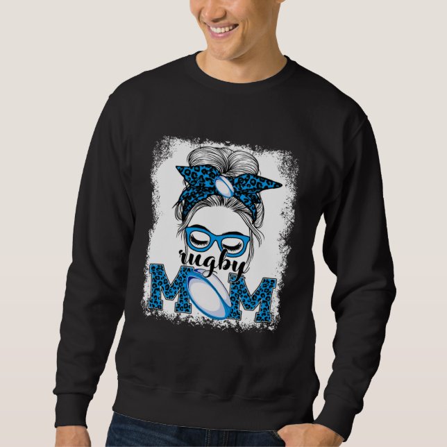 Moletom Rugby Mom Mother's Day Game Day Messy Bun Leopard (Frente)