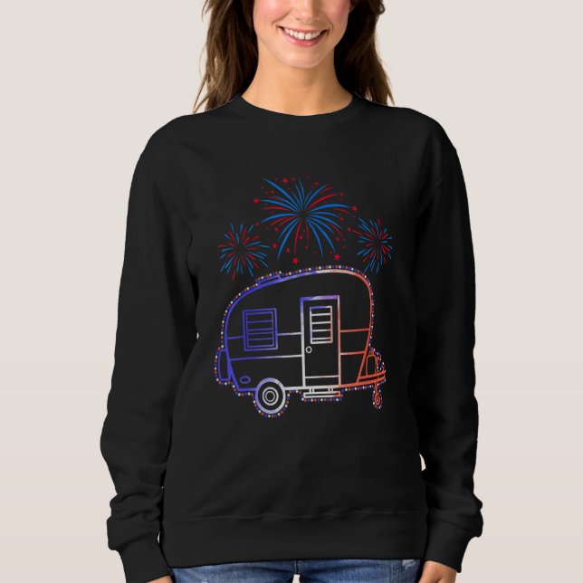 Moletom RV Camping American Flag Fireworks 4 De Julho Cam (Frente)