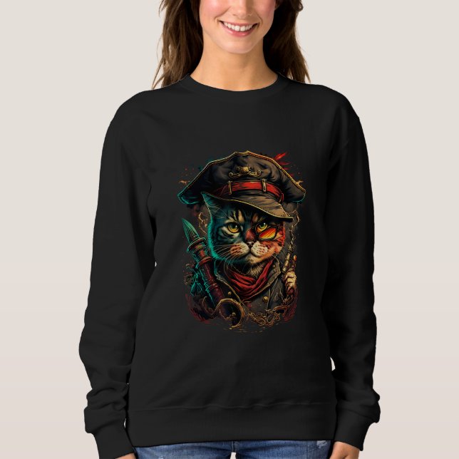 Moletom Sail the Seven Seas with Pirate Cat Design for Ani (Frente)