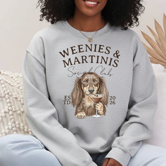 Moletom Salsichinhas Desenhadas à Mão e Dachshund Martinis (Hand Drawn Weenies and Martinis Dachshund Sweatshirt)