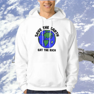 Moletom Salve A Terra Coma Os Ricos   Bold Slogan Hoodie