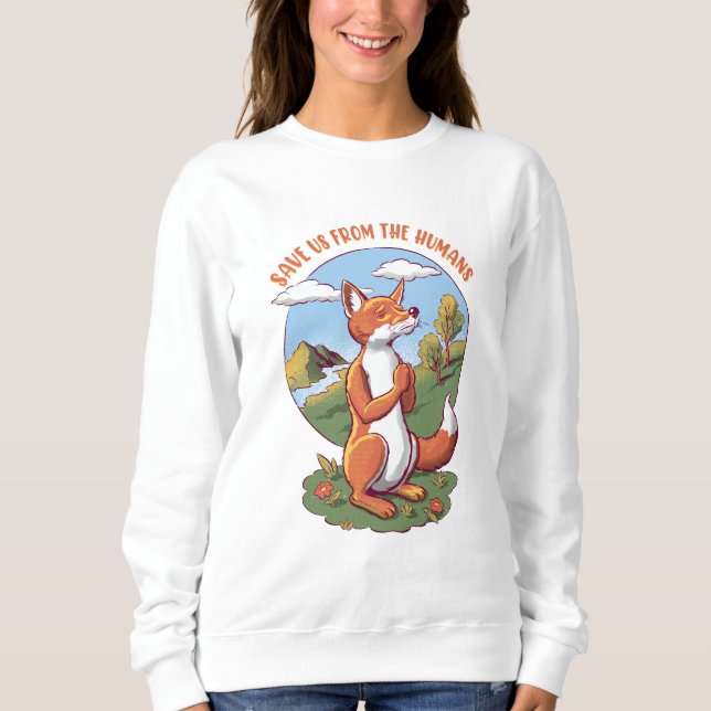 Moletom Salve-nos dos Humanos – Design da Raposa Orante (Frente)