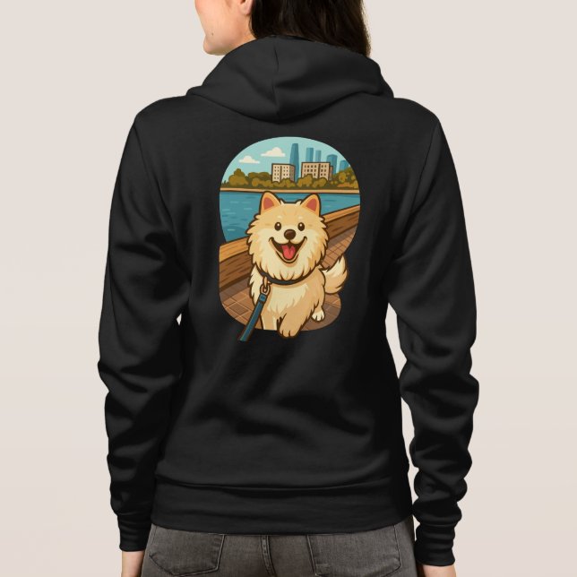 Moletom Samoyed Feliz Caminhando pela Orla da Cidade (Verso)