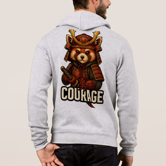 Moletom Samurai Panda Vermelho com a palavra Coragem (Verso)