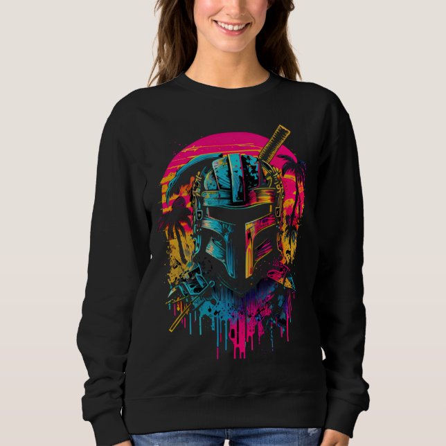 Moletom Samurai Synthwave Retrowave Gráfico Colorido dos A (Frente)