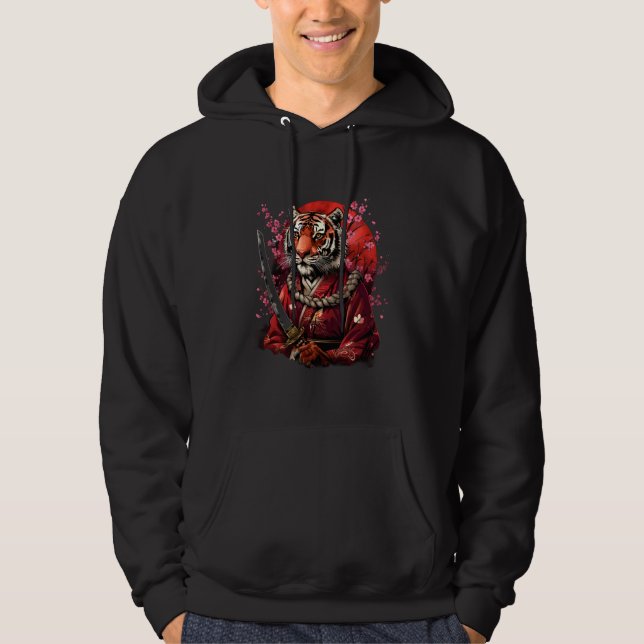 Moletom Samurai Tiger Anime Artwork Sakura Tree Japanese N (Frente)