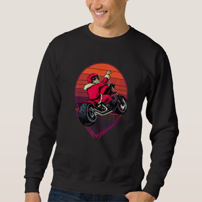 Moletom Santa Claus Andando a motocicleta Retro Sunset Chr (Frente)
