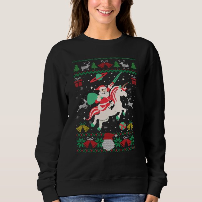Moletom Santa Claus Riding Unicorn Christmas Ugly Christma (Frente)