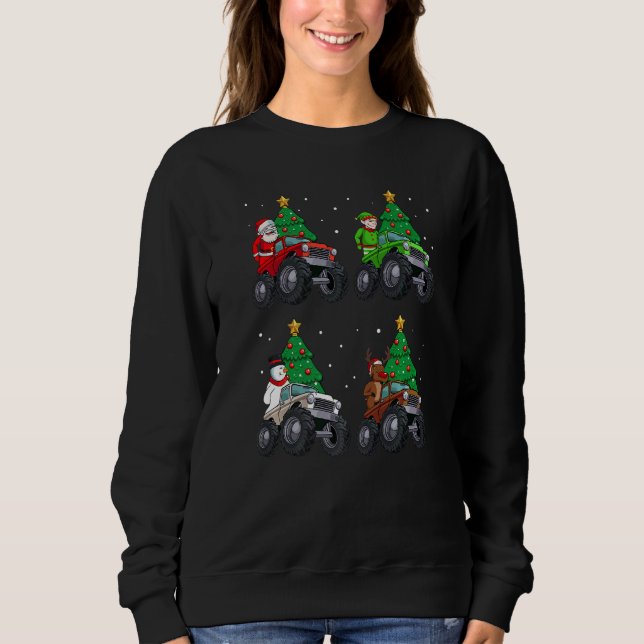Moletom Santa Elf Reindeer Snowman Riding Monster Truck Ch (Frente)