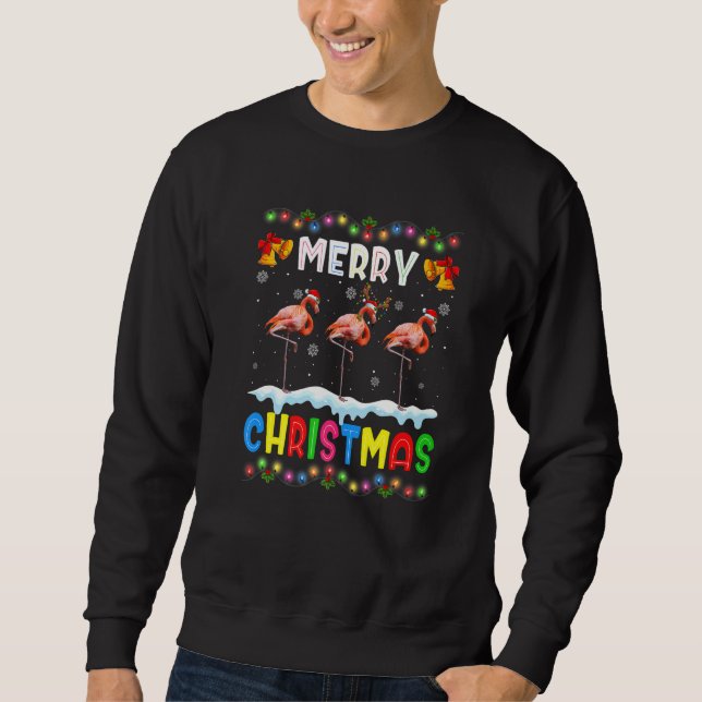 Moletom Santa Flamingo Animals Merry Christmas Pajama (Frente)